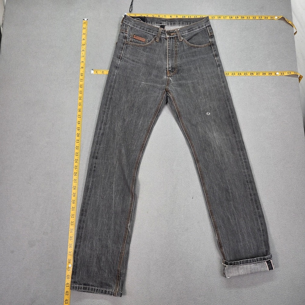 Remix Jeans Mens Gray Selvedge Straight Leg Zip Paint Splatter Stains Fits 28x30
